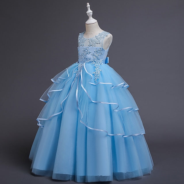 Girls' Party Color Kids Sleeveless Dress Solid