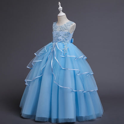 Girls' Party Color Kids Sleeveless Dress Solid