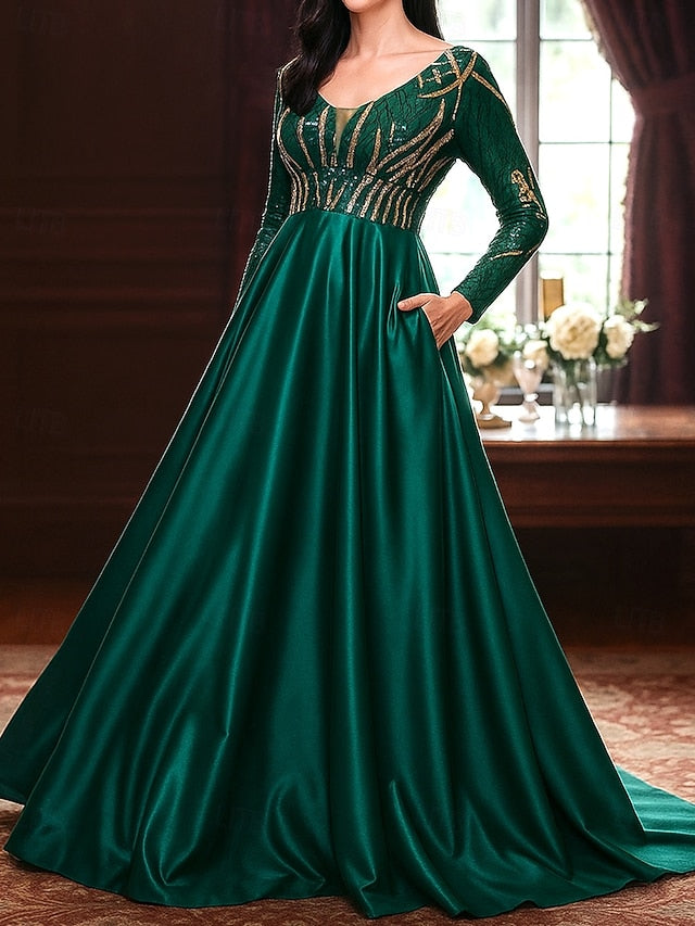 A-Line Floor Length Wedding Guest Dress Formal Dresses Flare