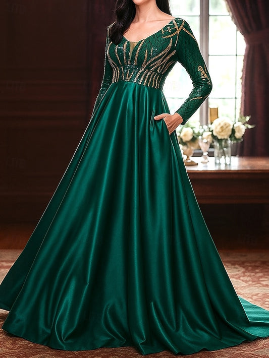 A-Line Floor Length Wedding Guest Dress Formal Dresses Flare