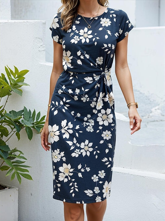 Women's Midi Dress Sheath Dress Floral Crew Neck Short