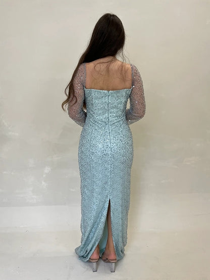 Dress Evening Sequin A-Line Gown Elegant Guest Formal Wedding