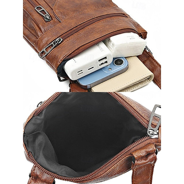 Leder Vintage Multi-Pocket Crossbody Damen Faux - Tasche