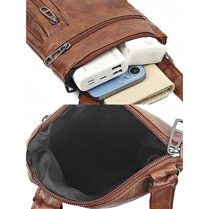 Leder Vintage Multi-Pocket Crossbody Damen Faux - Tasche