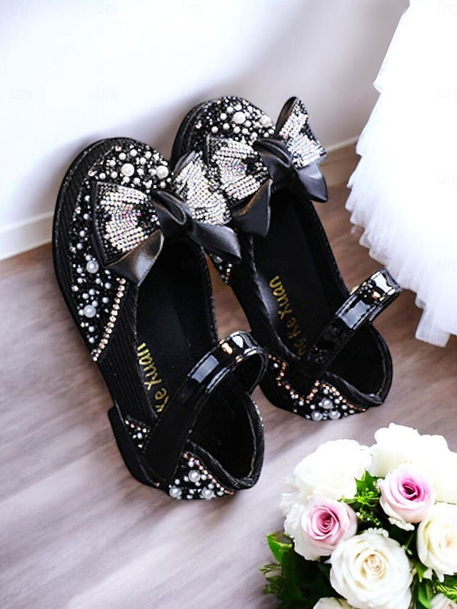Girls' Jane Sparkly Rhinestone Bow Shoes Glitter Mary –