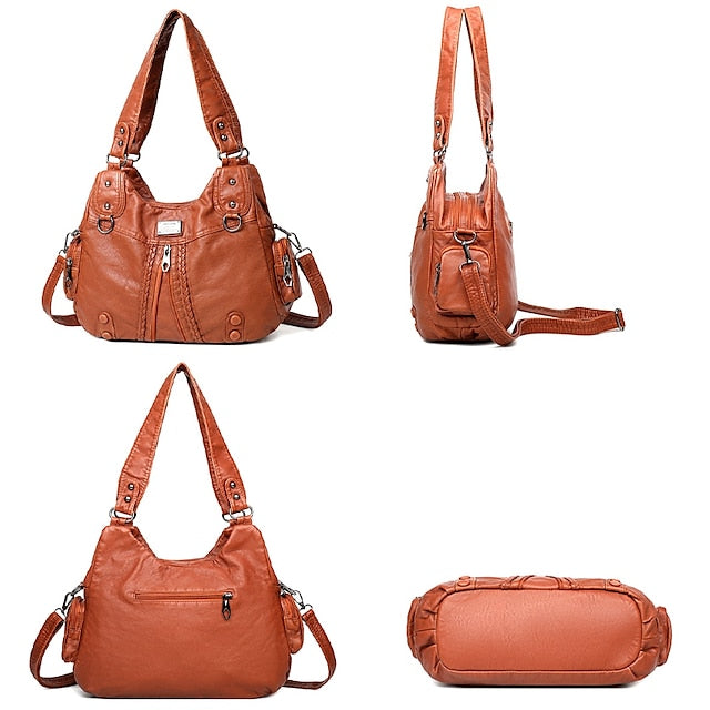 Boston Leder Handtasche Schultertasche Damen Hobo PU