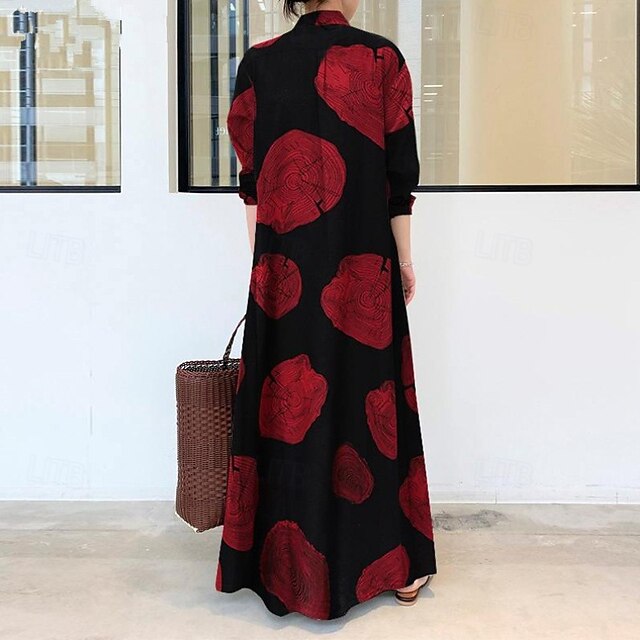 Women's Long Dress Maxi Dress Cotton Linen Dress Print