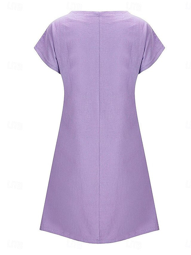 Women's Blue White Purple Summer Spring Midi Dress Faux