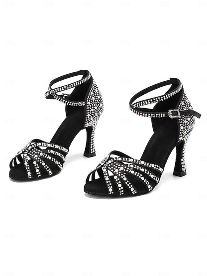 with High Tan Heel Latin Sandals Rhinestone-Embellished Dance