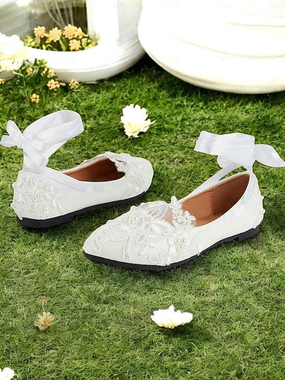 - Wedding Ties Lace White with Bridal Shoes Ribbon Elegant Flats