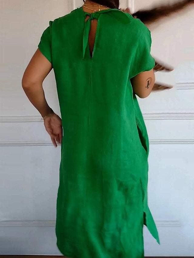 Women's Black Red Green Summer Spring Midi Dress Faux