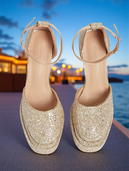 Women's High Glitter Platform Heels Gold