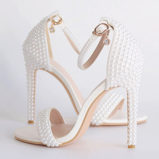 Wedding Heel Shoes Elegant Women's Pearl-Embellished High