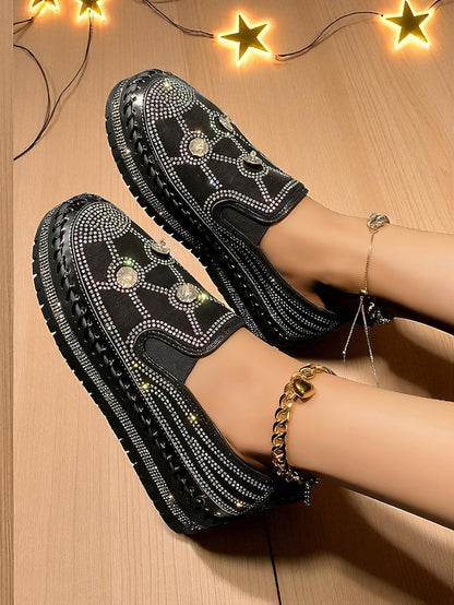 Sneakers with Red Platform Rhinestone Women's Slip-On Studs