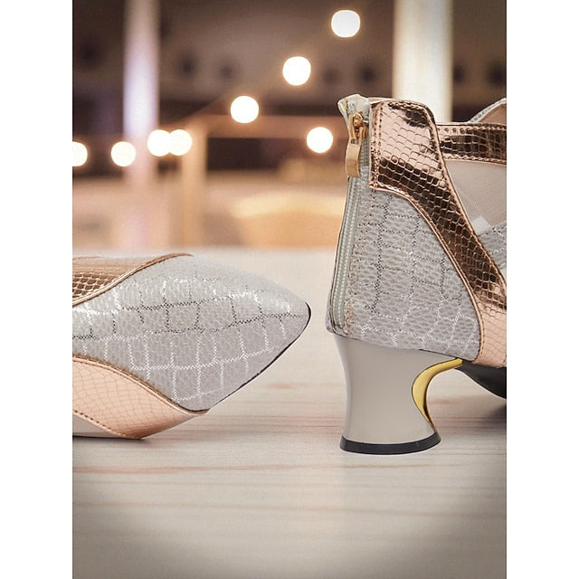 Boots Women's Ankle with Silver Emerald and Gold Mesh