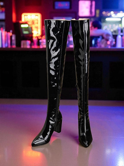 Patent Boots Red the Knee Over Women's Leather