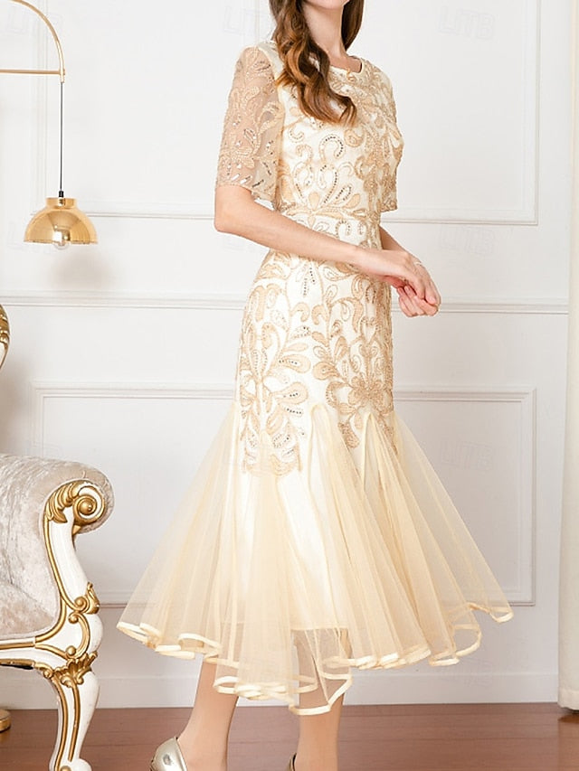 of Dress Vintage Elegant Beaded Bride A-Line Mother Party V the
