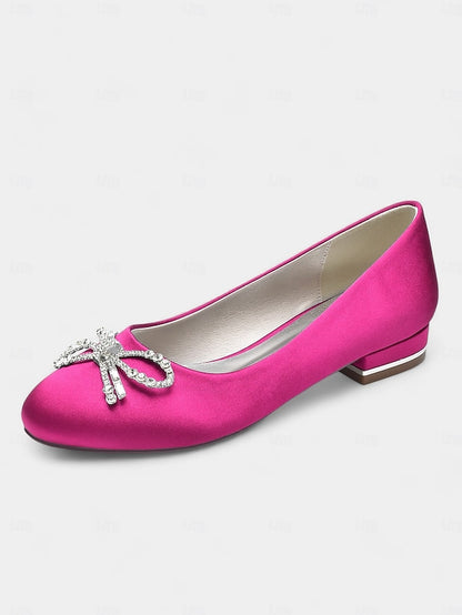 Embellished Flats Women's Bow Round-Toe Rhinestone -