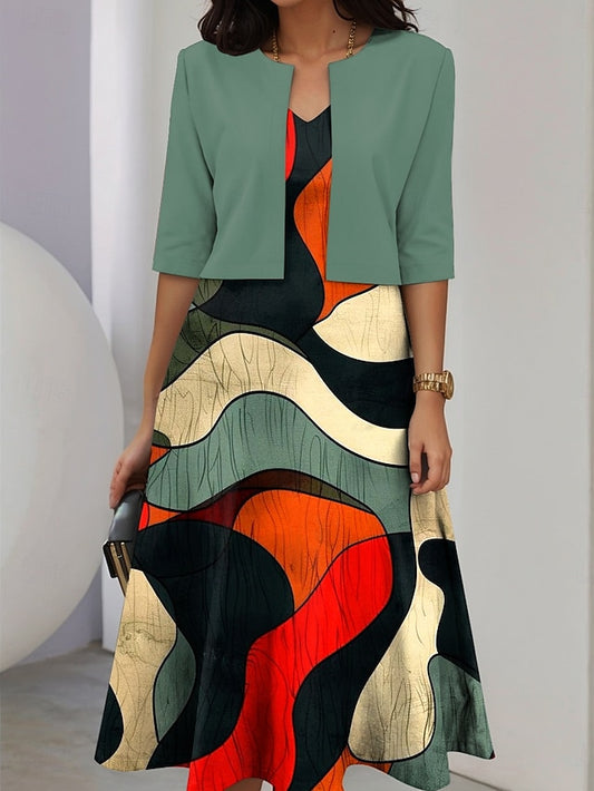Women's Two Piece Dress Sets Midi Dress with Jacket Elegant