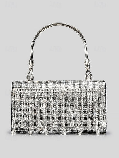 Evening Elegant with Women's Silver Chain Crystal Handbag