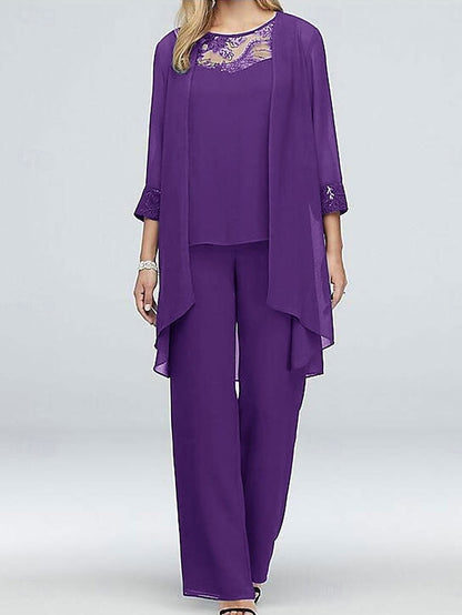 Dress Neck Vintage Crew Elegant 3 Piece Bride of the Mother