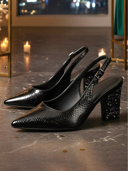 Slingback Toe - Pointed Heel Women's with Pumps Gold Block