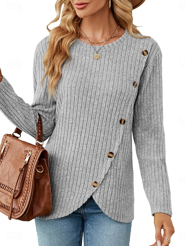 Women's Blouse Solid Color Stylish Casual Long Sleeve Crew