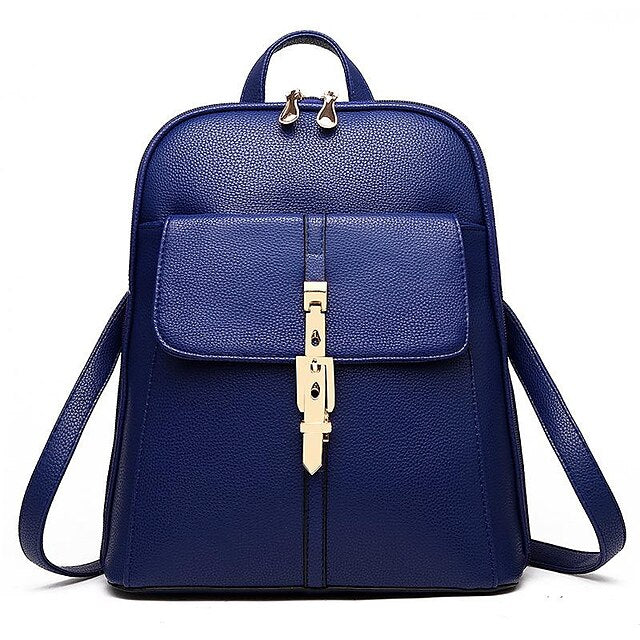 Sac à dos en similicuir noir pour femme avec fermoir doré