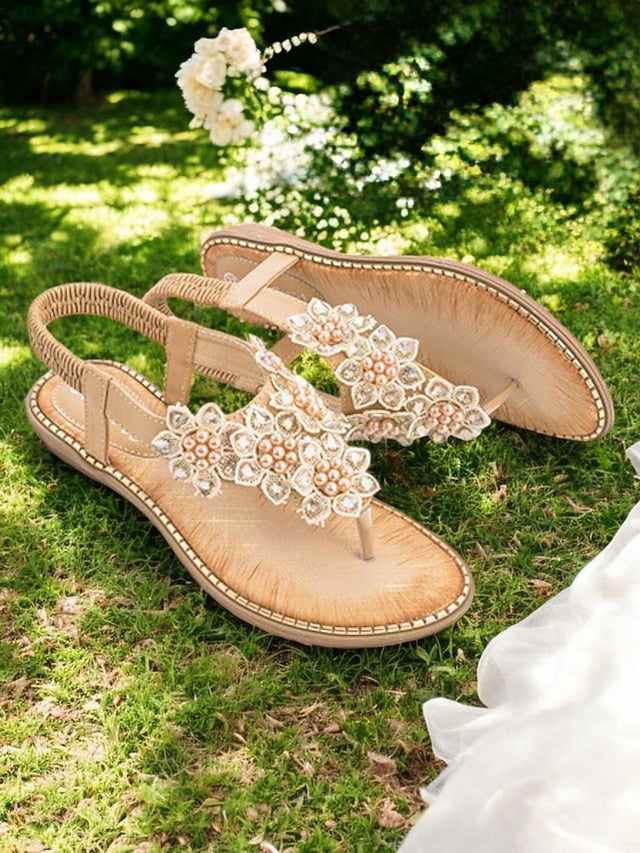 Flat Floral Slip-Ons with Design Comfortable Beaded