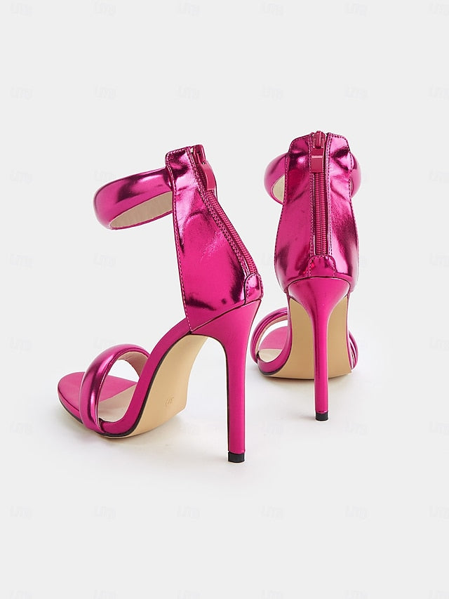 Stiletto Ankle Strap Heels Women Fuchsia for - Metallic