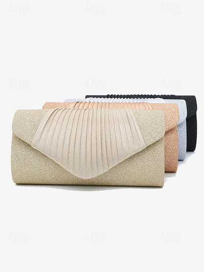 Evening Design Pleated Bag Clutch Glitter with – Champagne