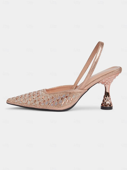 Rose Women's Geometric Slingback with Gold Rhinestone Heels
