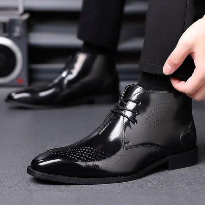 Leather Brogue Burgundy Glossy Faux Ankle Men's Wingtip