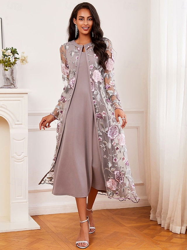 Women's Tea Length Cocktail Dress Dress Set Wedding Guest