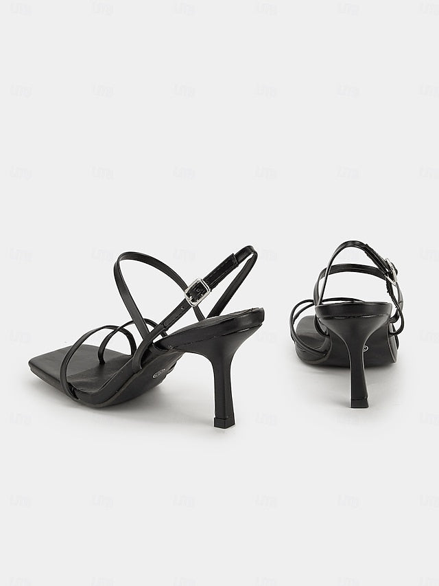 High Nude Heel Square Toe Sandals Minimalist Strappy - for Women