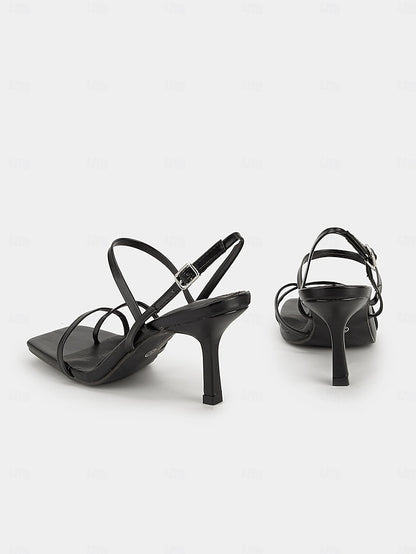 High Nude Heel Square Toe Sandals Minimalist Strappy - for Women