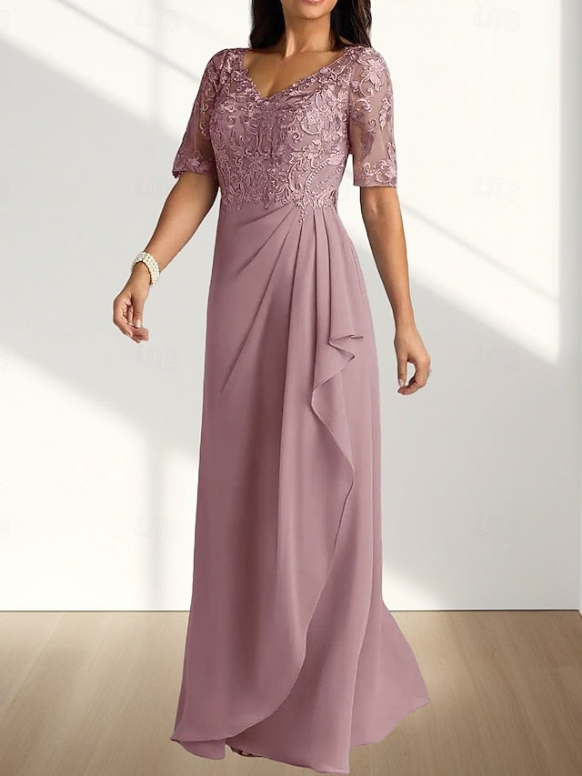 Mother Dress Guest Elegant the V Wedding Neck of Bride A-Line