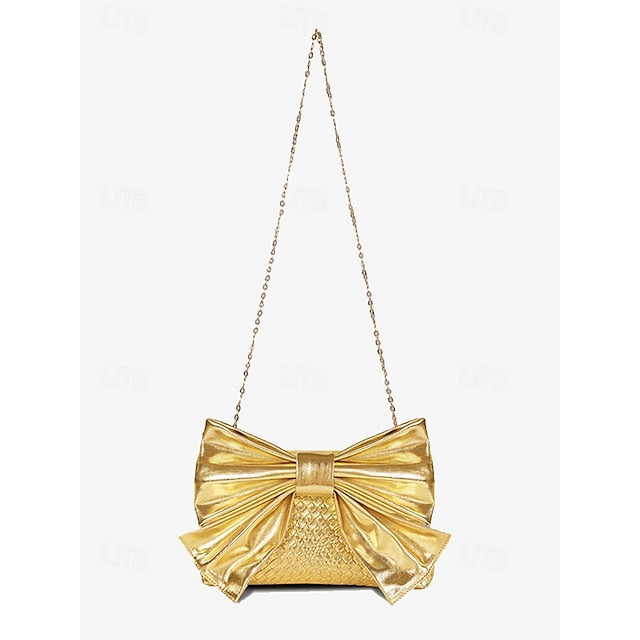 Oversize Kunstleder Tasche Damen Clutch Schleife mit Gold