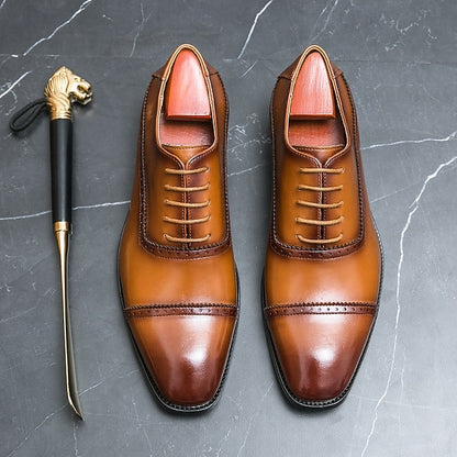 Men's Shoes Brogue Leather Faux Classic – Brown Oxford