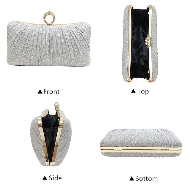 Rhinestone Evening with Gold Elegant Clutch Glitter Bag Ring