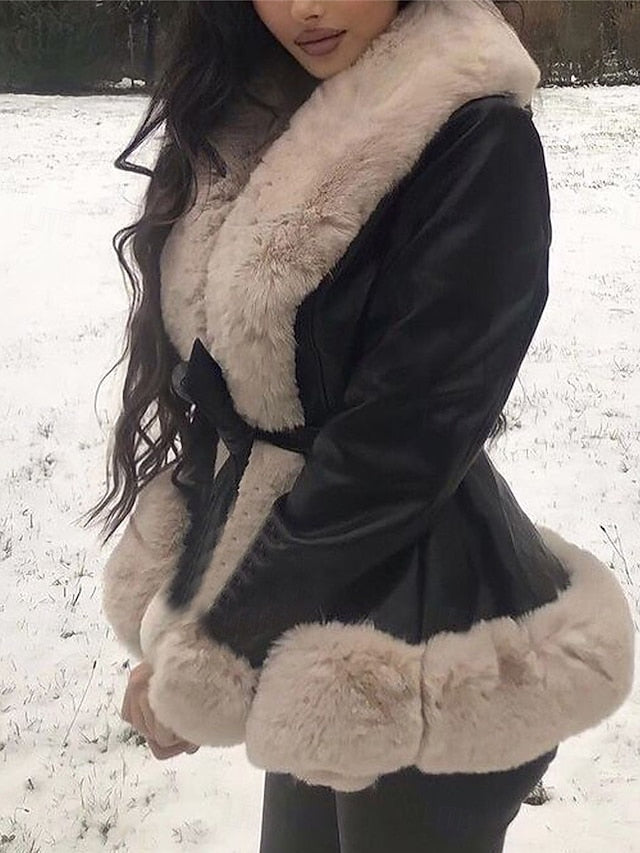 Leather Faux Women's Fur Breathable Collar Warm Jacket
