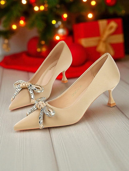 Stiletto with Crystal Orange Women's Heels Pointed Bow -