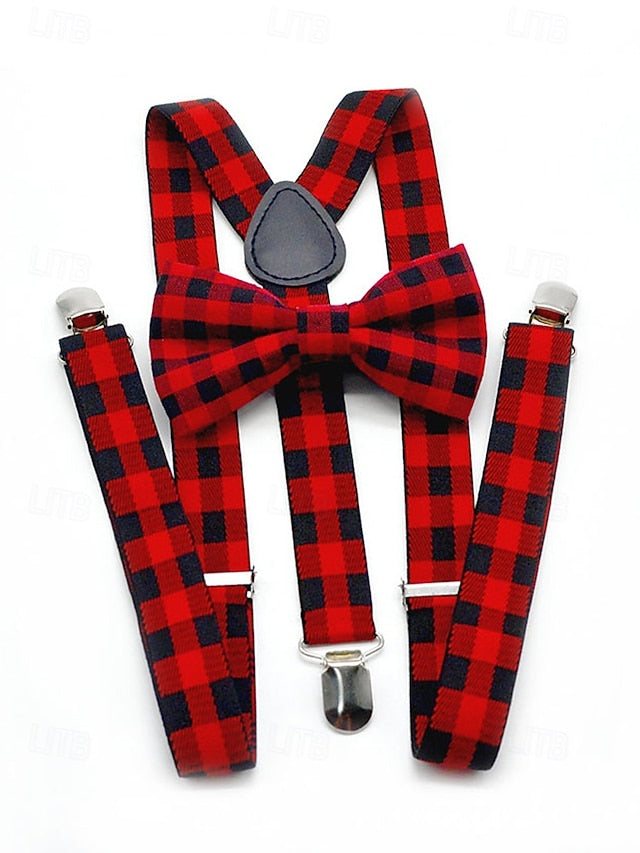 Men's Suspender Adjustable Tie Plaid and Christmas Set Bow