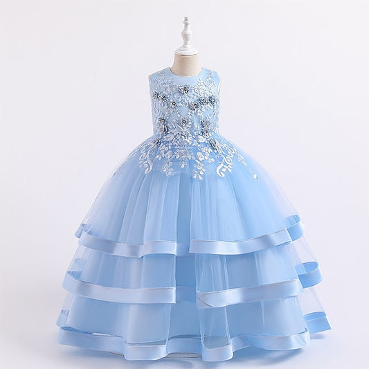 Wedding Girls' Colored Solid Sleeveless Party Kids Dress