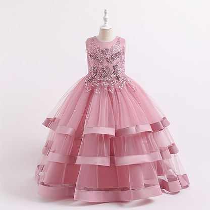 Wedding Girls' Colored Solid Sleeveless Party Kids Dress