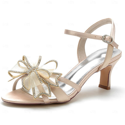 Luxury Detail Sandals Bridal with Bow Rhinestone Kitten Heel –