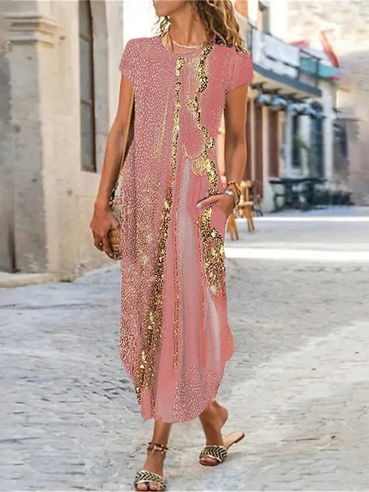 Women's Maxi Dress Shift Dress Ombre Marble Pocket Split