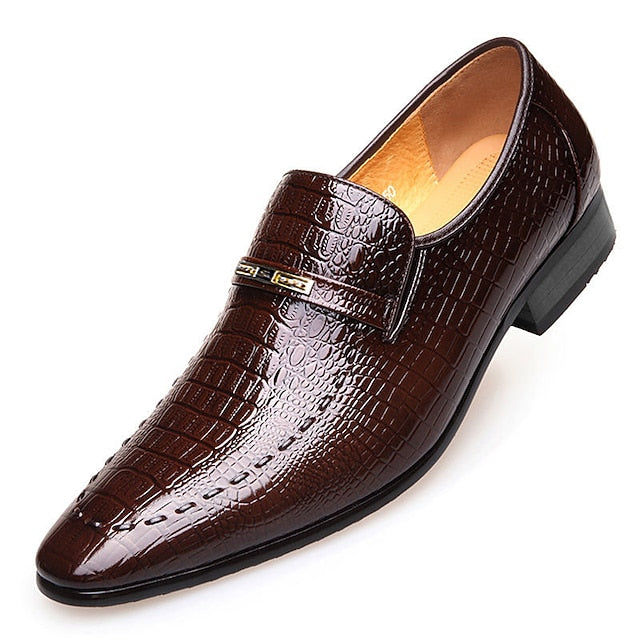 - Men's Brown Loafers Crocodile Faux Leather Pattern