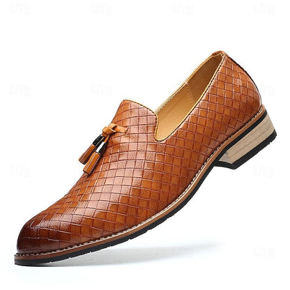 Tassel Men's Woven with Faux Leather Loafers Black Detail