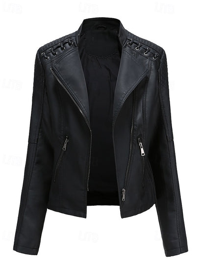 Pocket Leather Comfortable Jacket Zipper Faux Women's